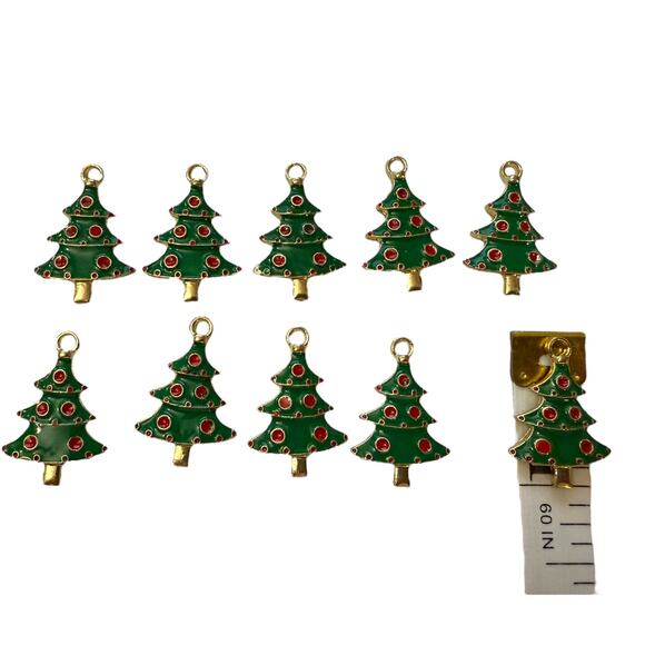 Christmas Tree Red Gold Charms Set Of 10 - Picture 2 of 2